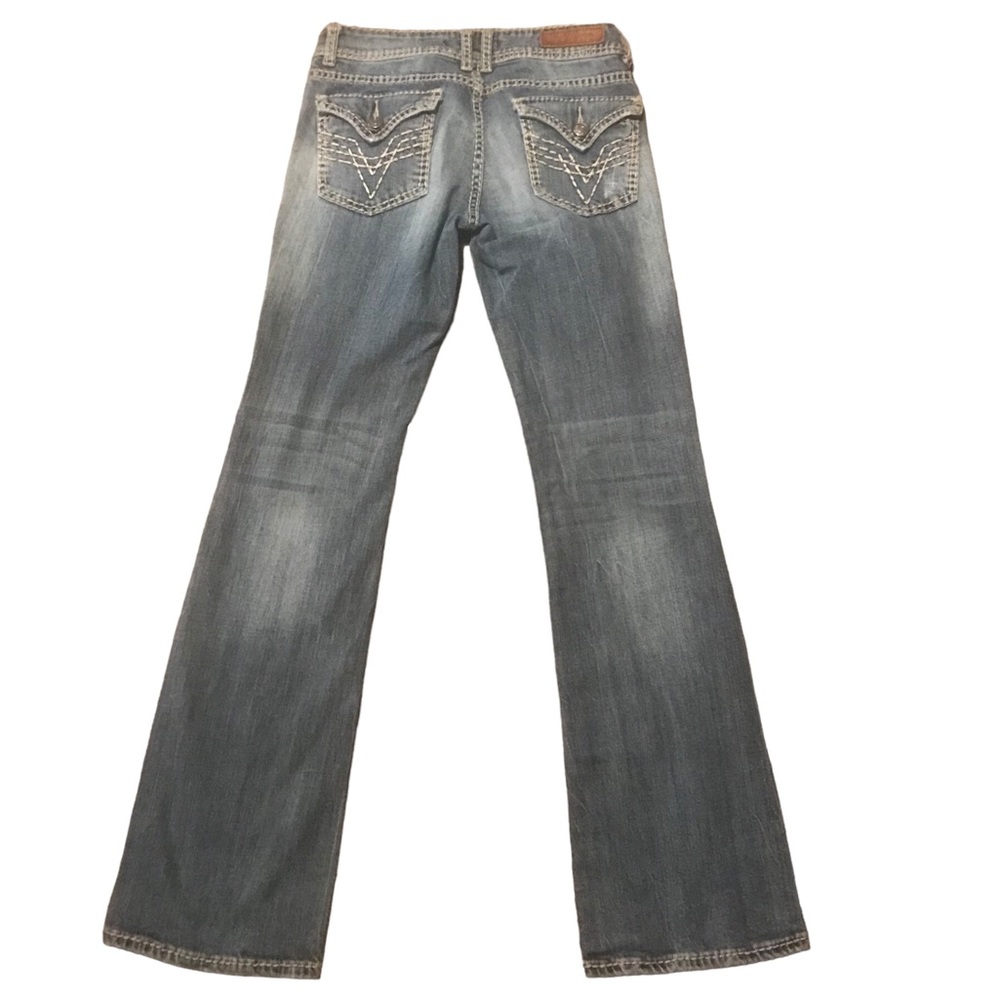 VIGOSS Women's Size 3 27 Blue Denim Low-Rise Thick Stitch Bootcut Jeans Distress